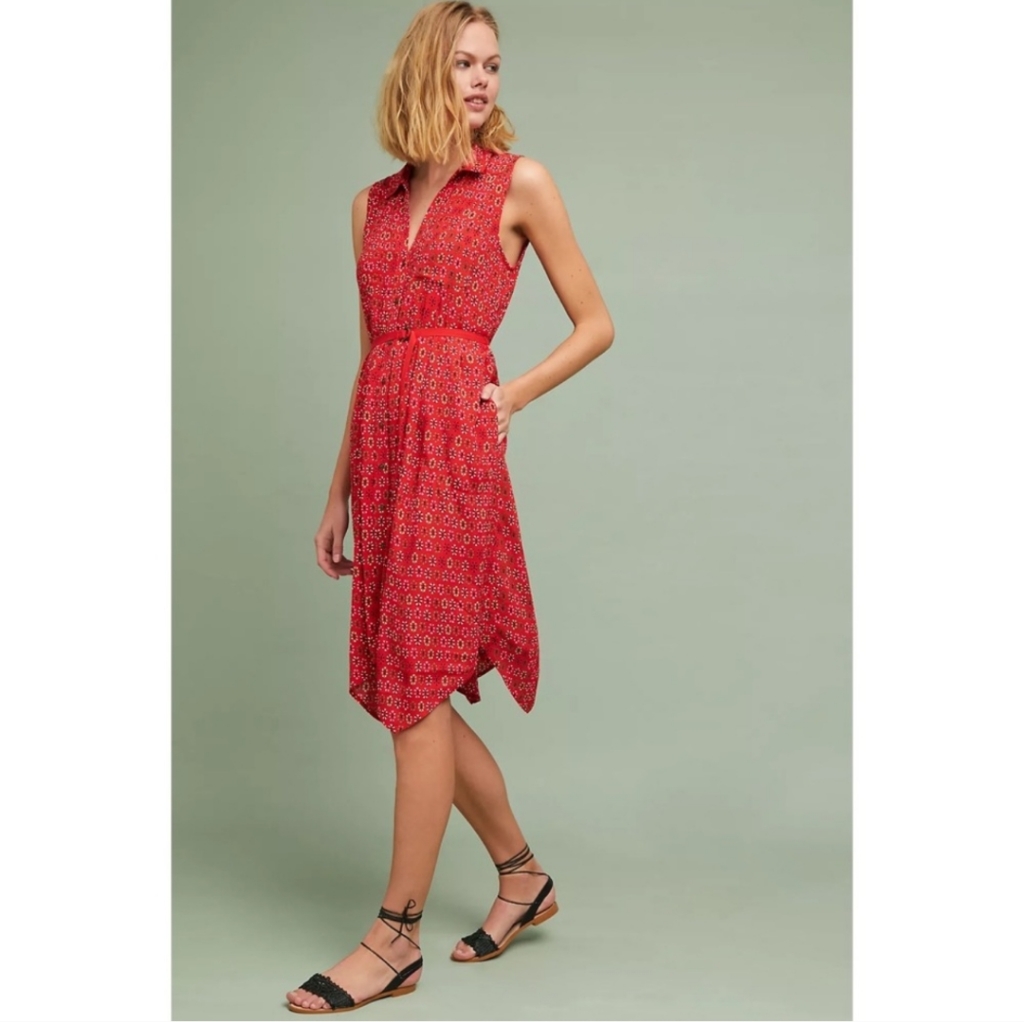 Anthropologie Maeve Daisy Red Patterned Shirt Dress